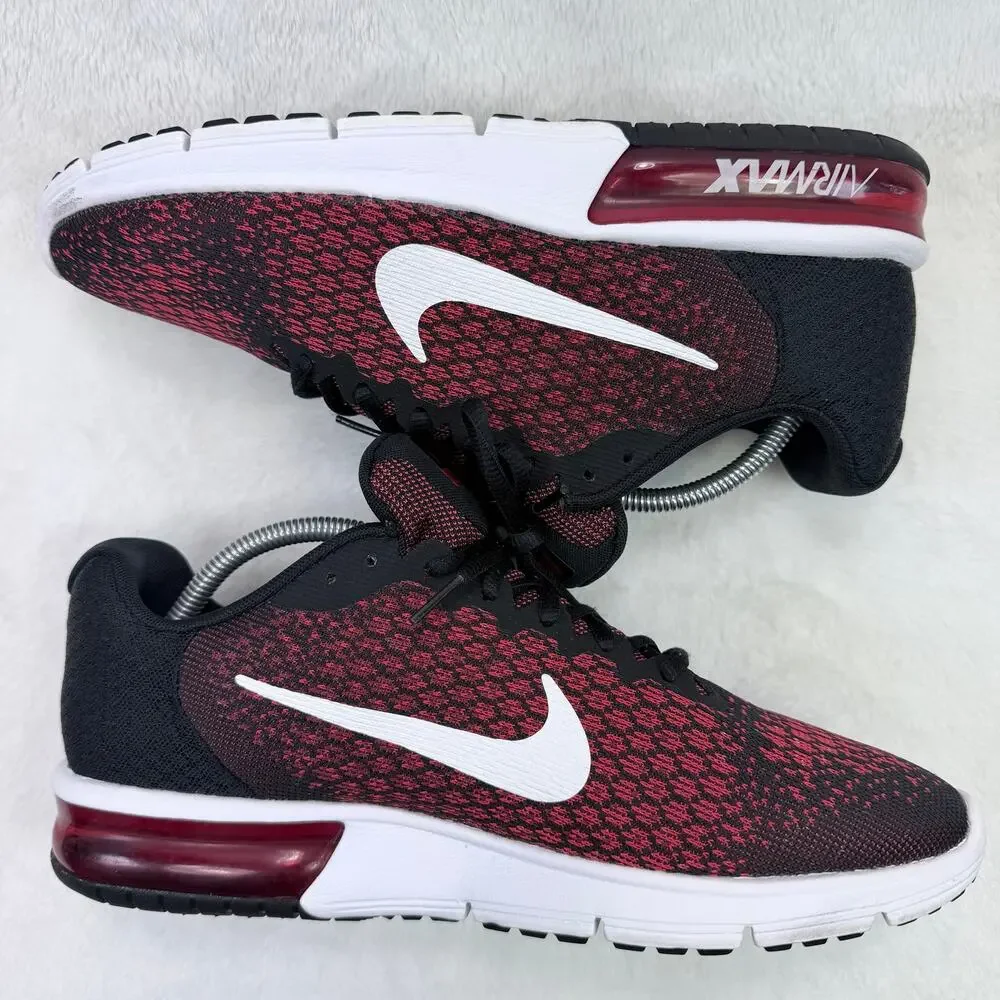 Nike Air Max Sequent 2 Mens Running Sneakers Black White Red Size 10